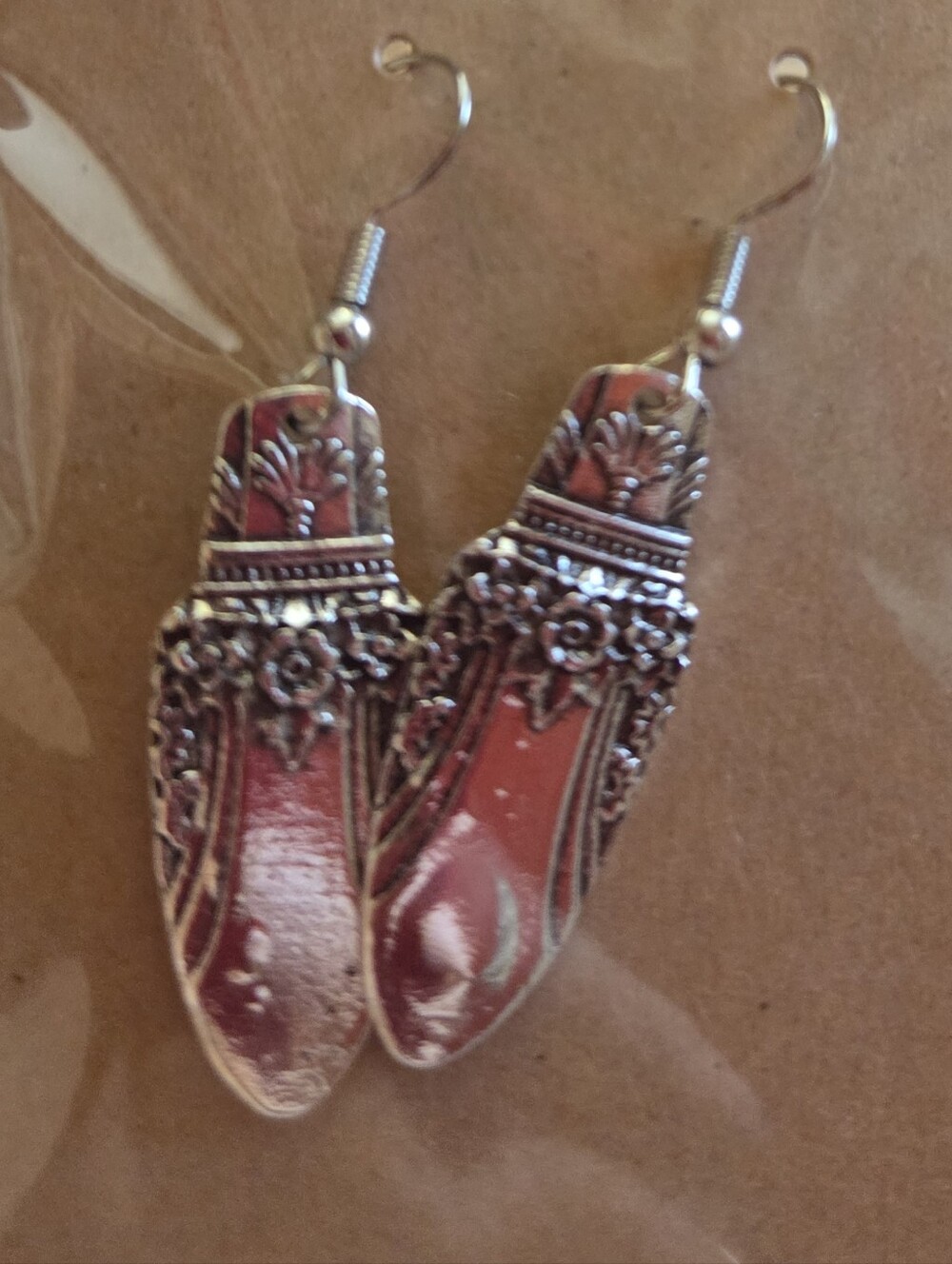 Ornate Silver-Tone Ornament Shaped Drop Earrings